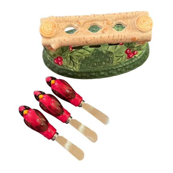 Temp-Tations By Tara Cardinal Set Of 3 Knife Cheese/Butter Spreaders With Holly - Picture 4 of 5